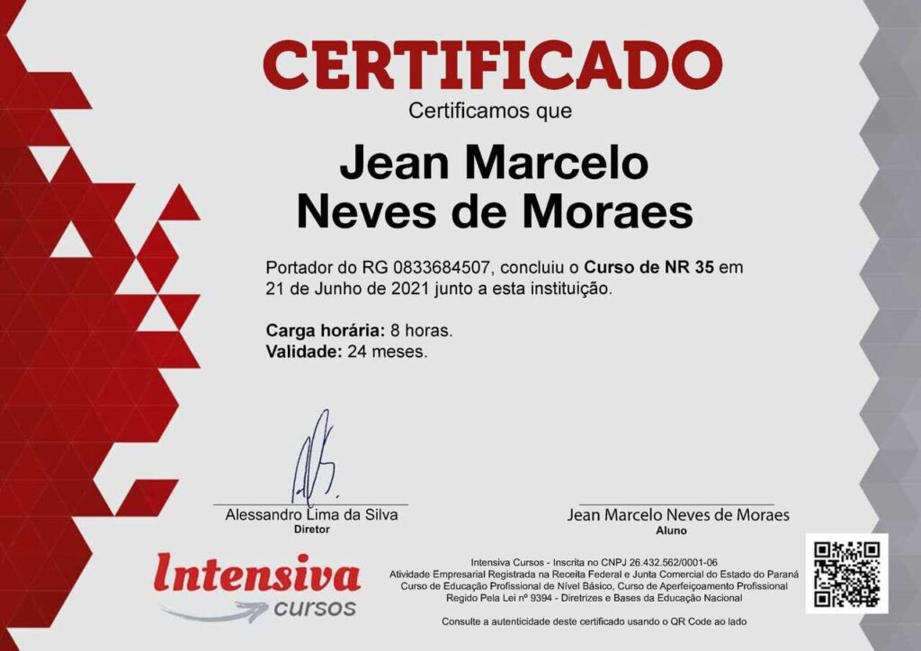 Certificado do Curso de NR 35 - Jean Marcelo Neves de Moraes-0